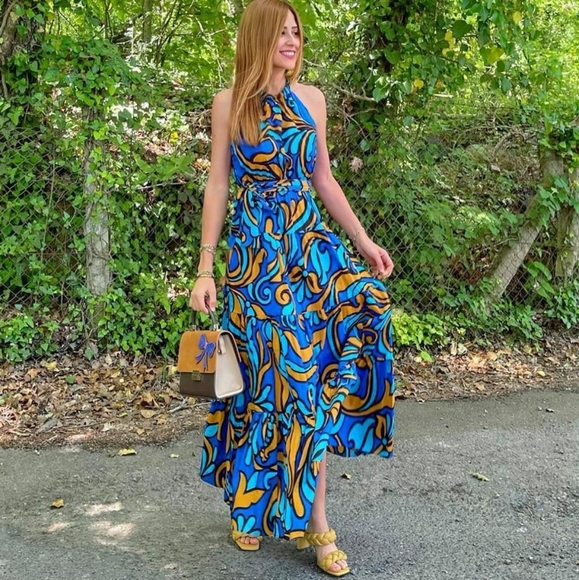 Zara printed dress with handbags
